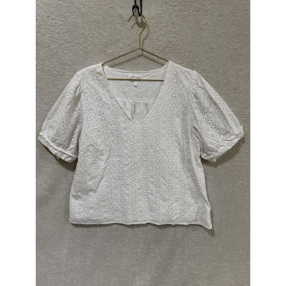 Draper James White Eyelet Blouse XL  Top Puff Short Sleeve Lined Cottagecore